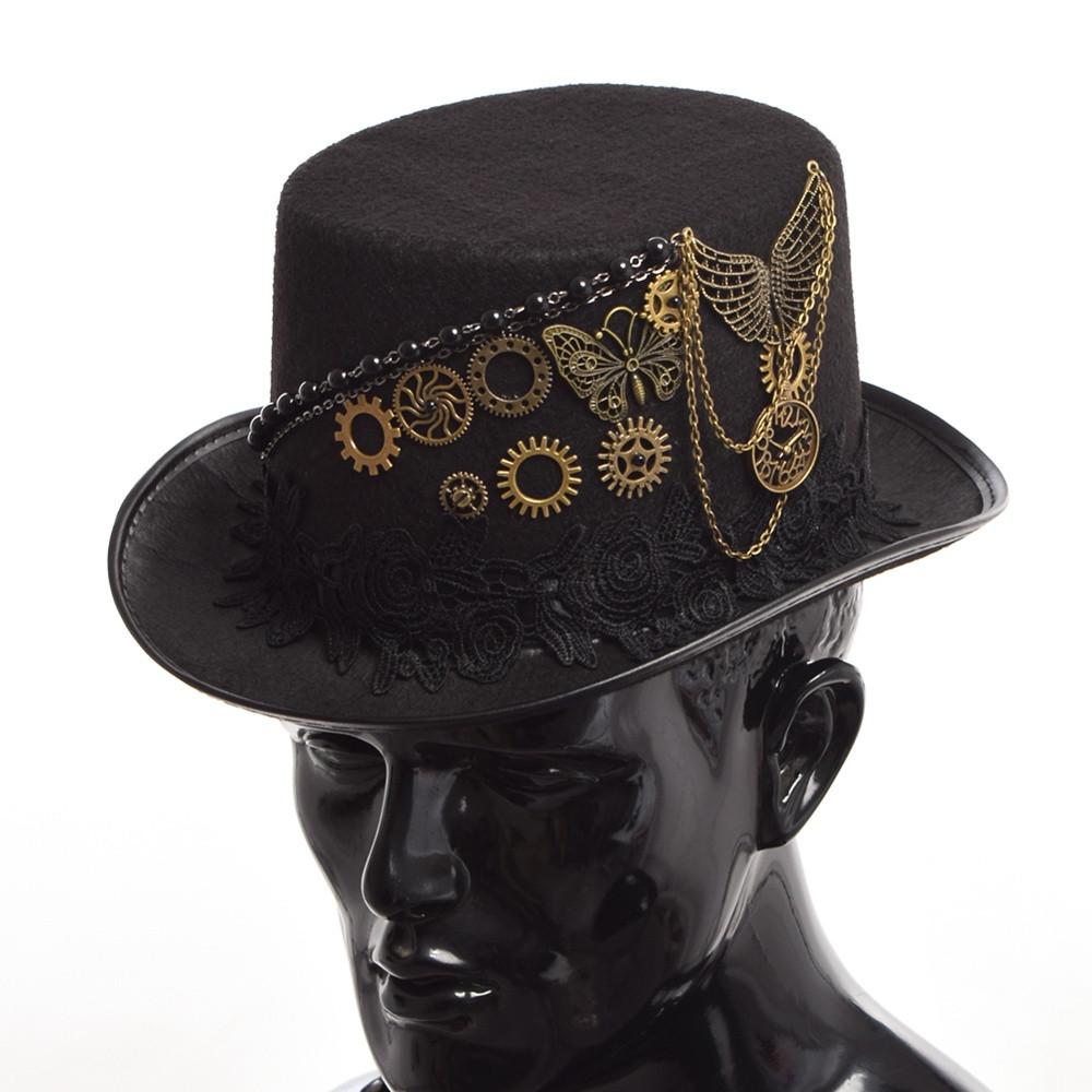 Vintage Gear Butterfly Black Steampunk Top Hat - Go Steampunk