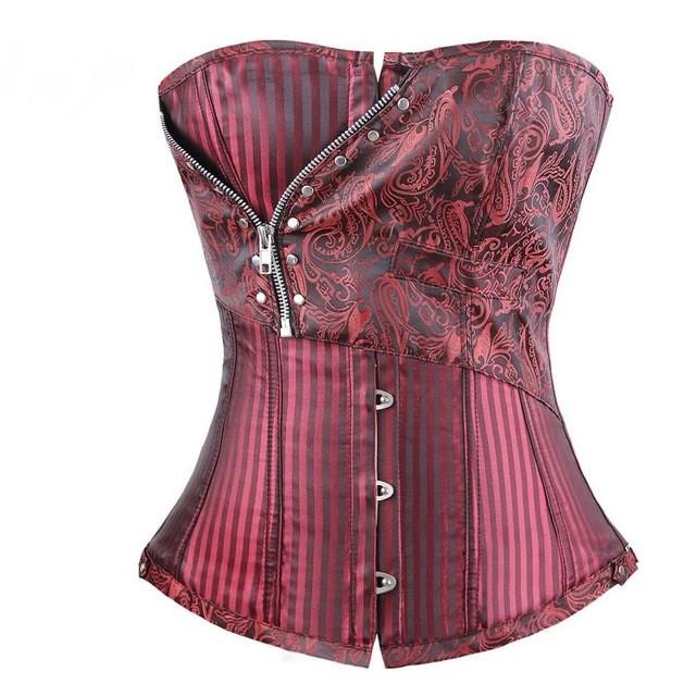 Steampunk Brocade and Stripes Corset with Zipper and Rivets