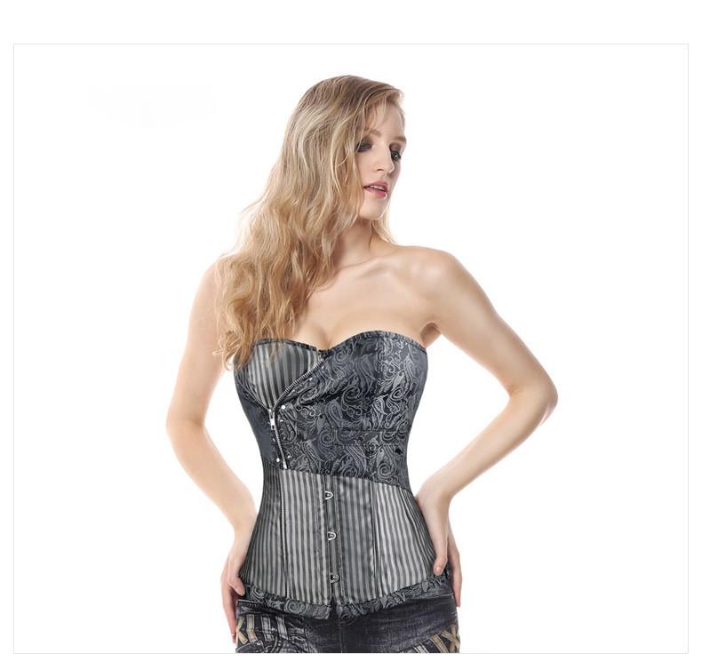 Steampunk Brocade and Stripes Corset with Zipper and Rivets - Go Steampunk