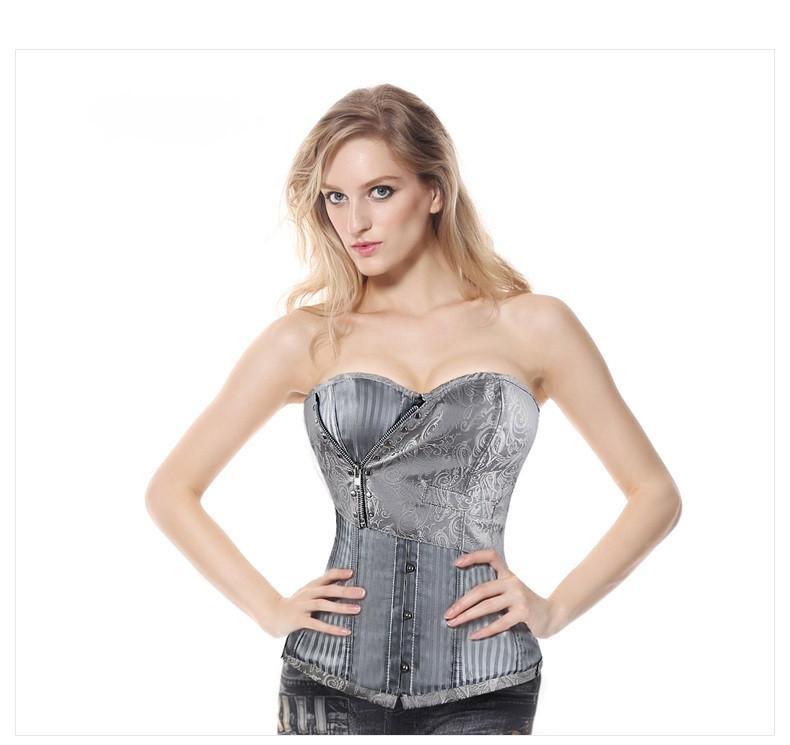 Steampunk Brocade and Stripes Corset with Zipper and Rivets - Go Steampunk