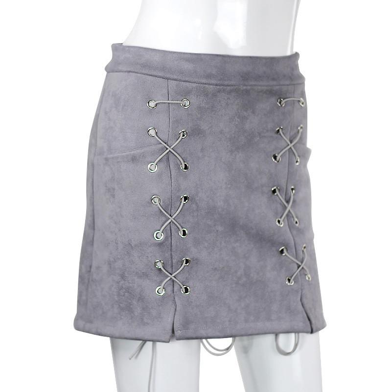 Women Mini Lace Up Skirt Classic Vintage All-Match Bandage Skirts Fashion Autumn Winter High Waist Bodycon Short Pencil Skirt - Go Steampunk