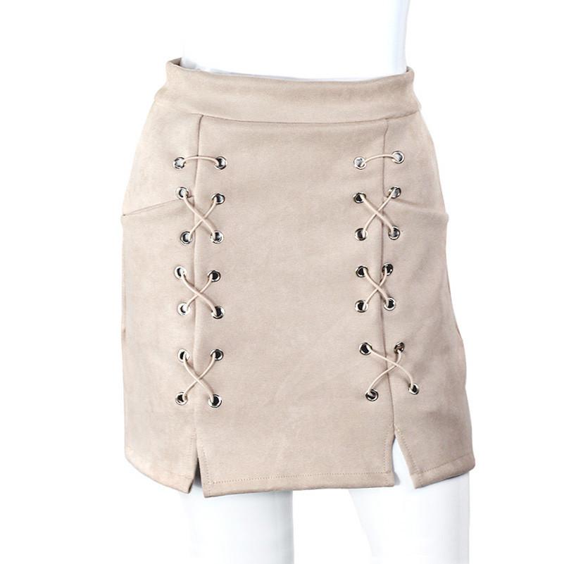 Women Mini Lace Up Skirt Classic Vintage All-Match Bandage Skirts Fashion Autumn Winter High Waist Bodycon Short Pencil Skirt - Go Steampunk