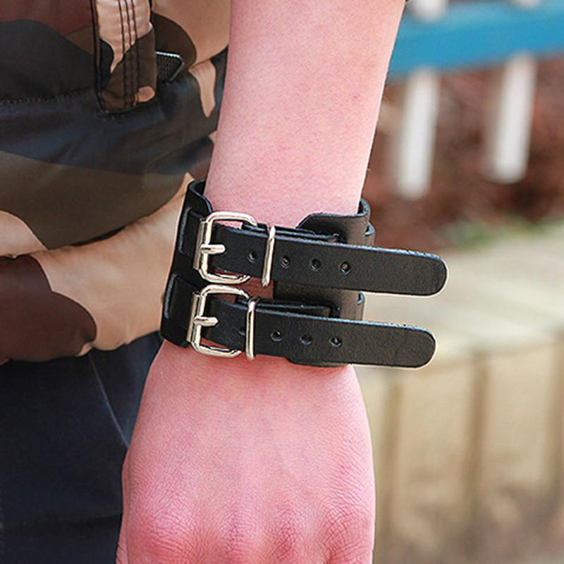 Double Strap Adjustable Leather Buckle Wristband - Go Steampunk