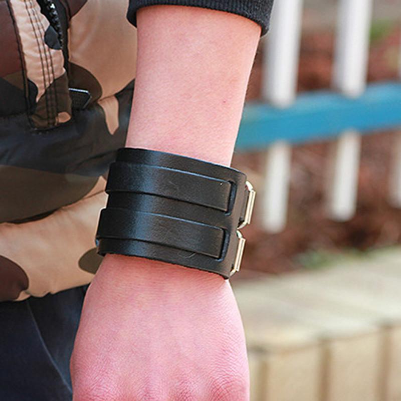 Double Strap Adjustable Leather Buckle Wristband - Go Steampunk