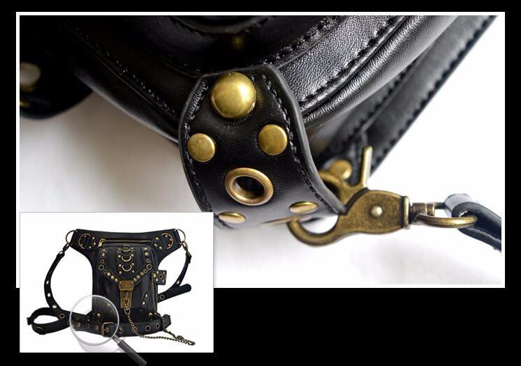 Black Leather Steampunk Thigh Holster Crossbody Bag - Go Steampunk