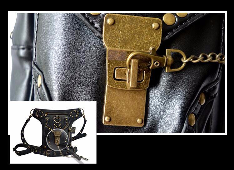 Black Leather Steampunk Thigh Holster Crossbody Bag - Go Steampunk