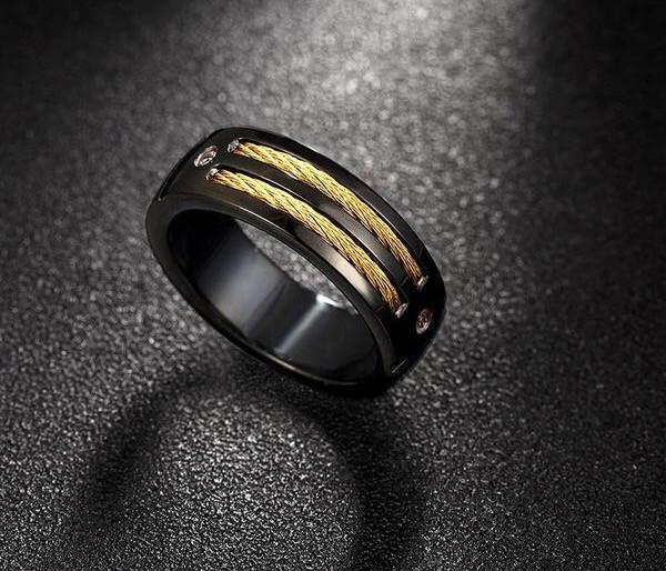 Black Steel Gold-color Cable Ring - Go Steampunk