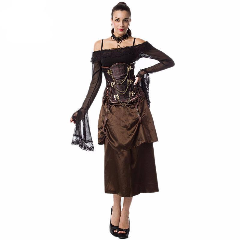 Brown Satin Low Waist 2 Layer Skirt - Go Steampunk