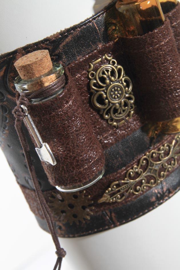 Vegan Leather Gearwheel Floral Vintage Arm Cuff or Wristband - Go Steampunk