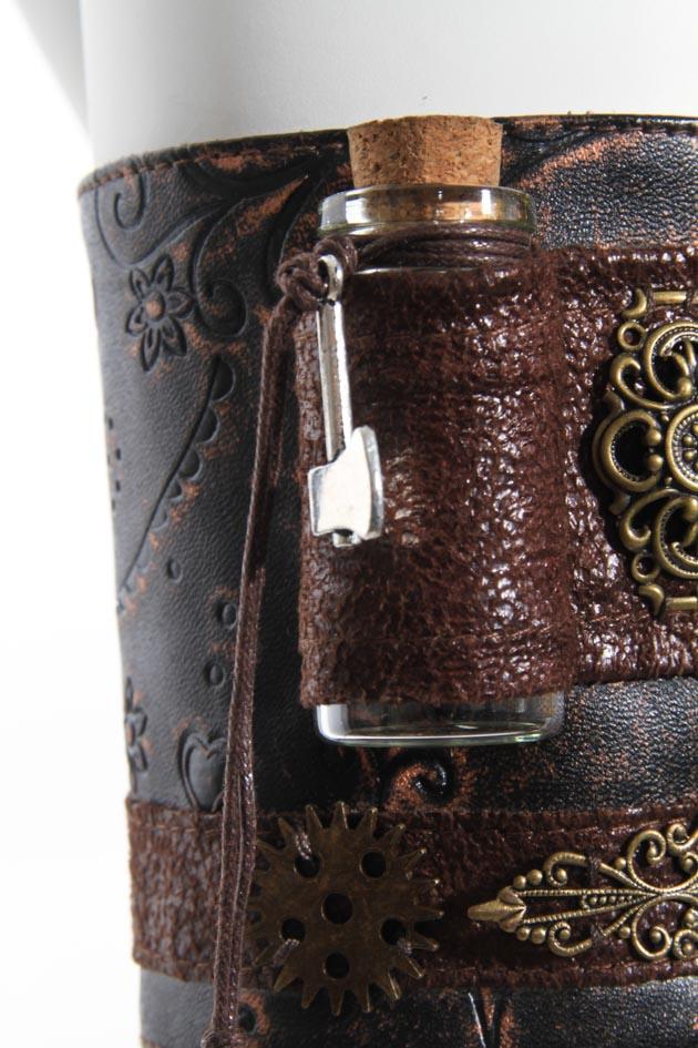 Vegan Leather Gearwheel Floral Vintage Arm Cuff or Wristband - Go Steampunk