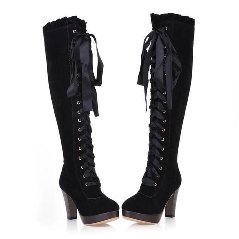 Fashion Lace Up Knee High Knight Boots