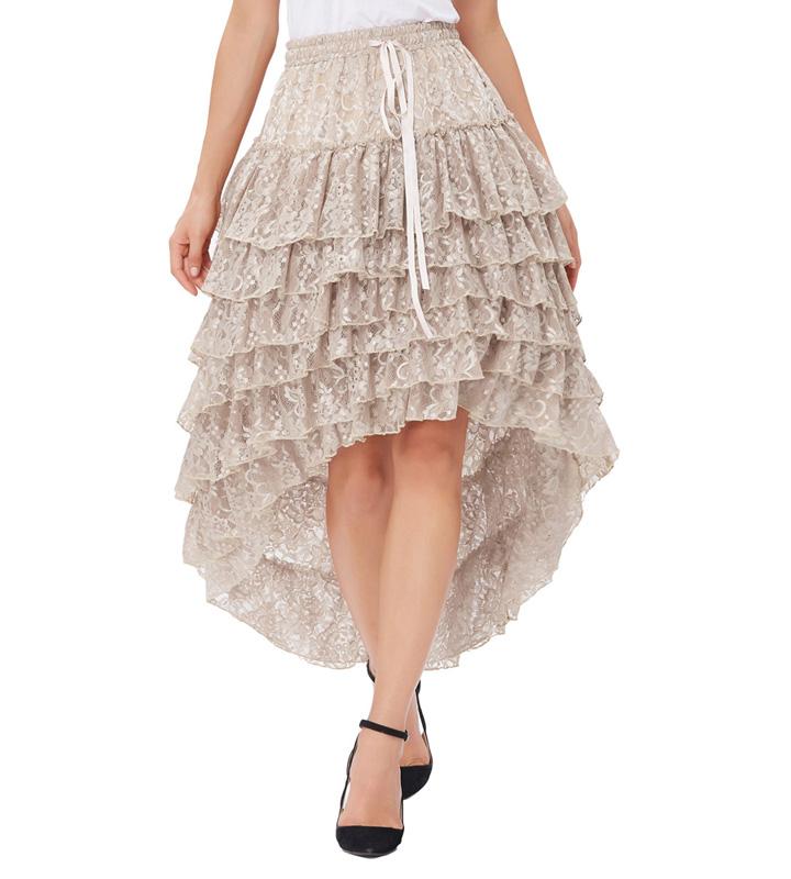 Ruffled Lace Layers Midi Skirt
