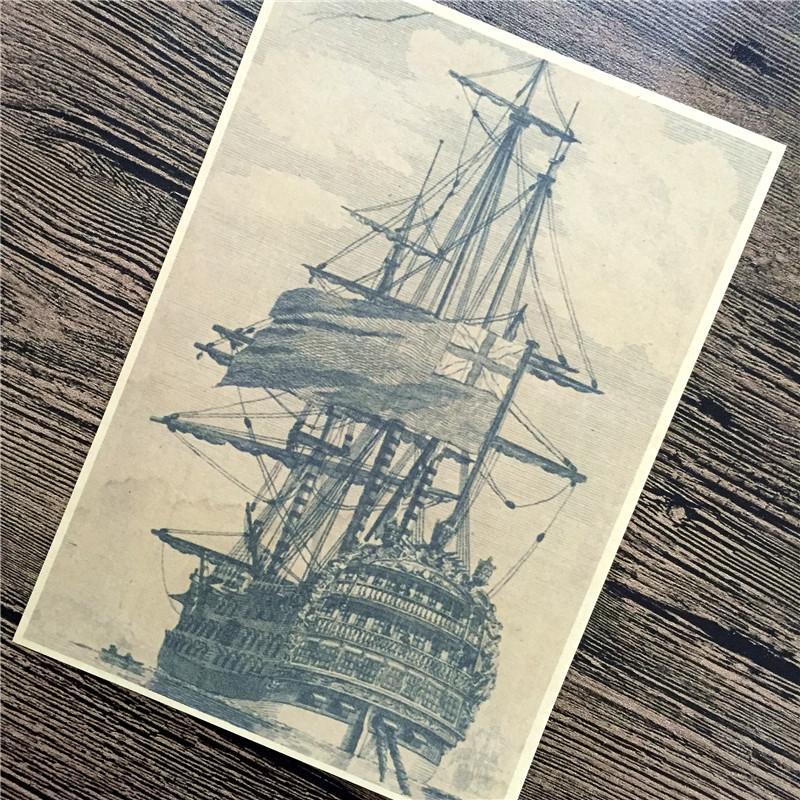 Ancient Sailboat Kraft Paper Wall Art Picture - Go Steampunk