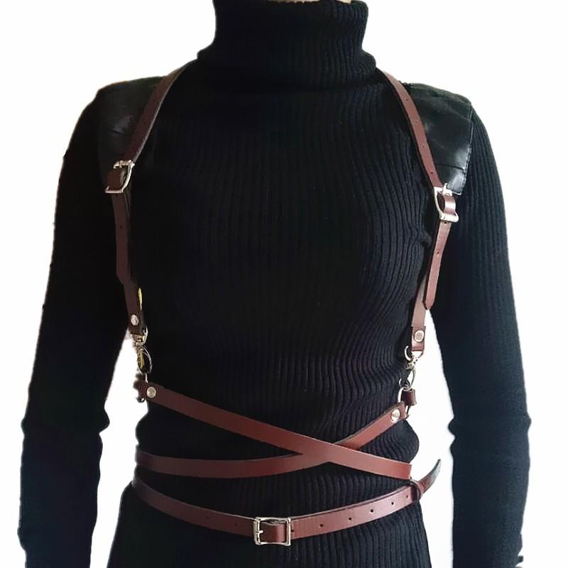Faux Leather Three Layers Shoulder Wrapped Body Harness - Go Steampunk