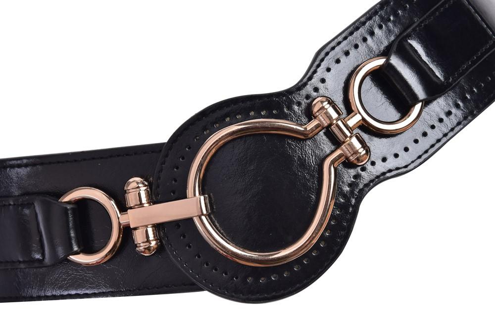 Wide Leather Big Hoop Buckle Elastic Belt - Go Steampunk