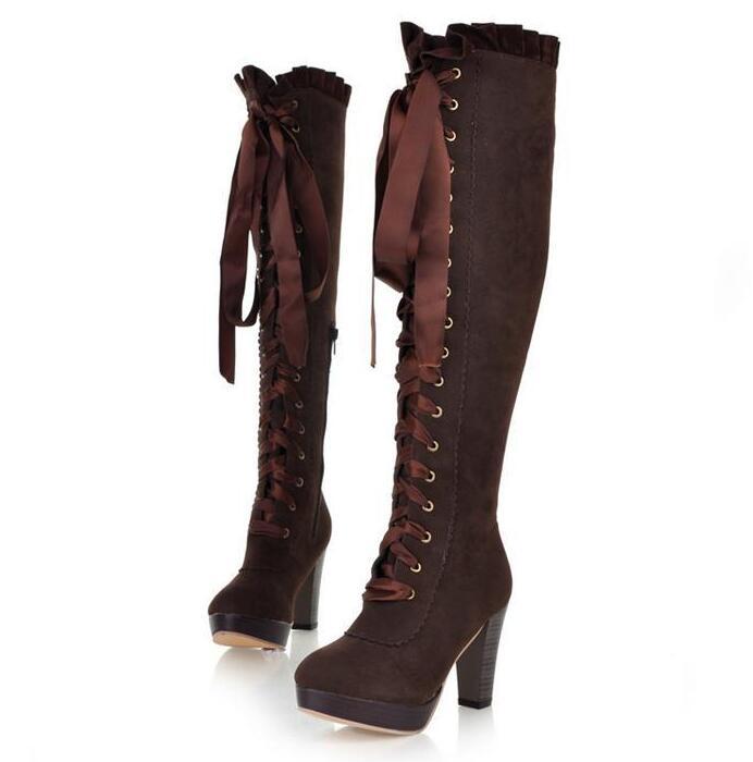 Fashion Lace Up Knee High Knight Boots - Go Steampunk
