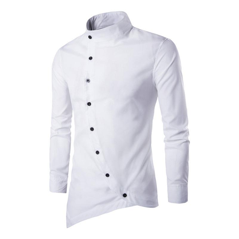 Stand Collar Asymmetric Hemline Buttoned Shirt
