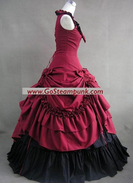 Elegant Red and Black Sleeveless Victorian Dress - Go Steampunk