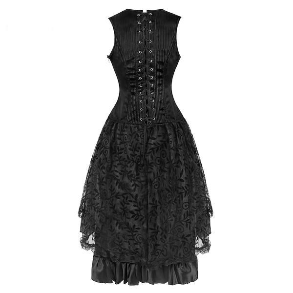 Black Buckle Underbust Steampunk Corset Dress - Go Steampunk