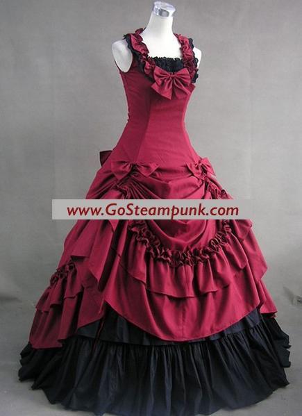 Elegant Red and Black Sleeveless Victorian Dress - Go Steampunk