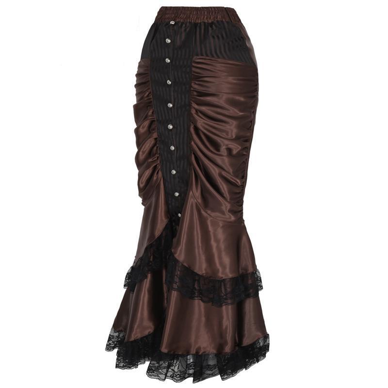 Long Ruffled Satin Steampunk Skirt - Go Steampunk