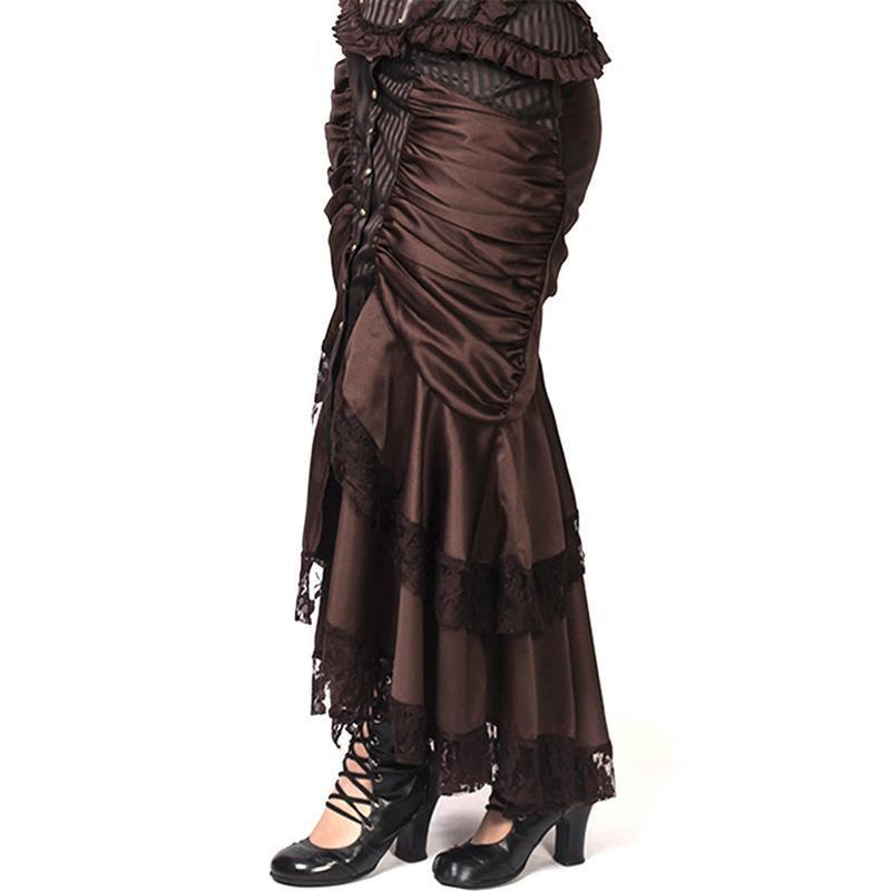Long Ruffled Satin Steampunk Skirt