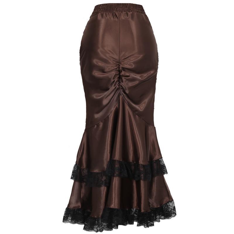 Long Ruffled Satin Steampunk Skirt - Go Steampunk