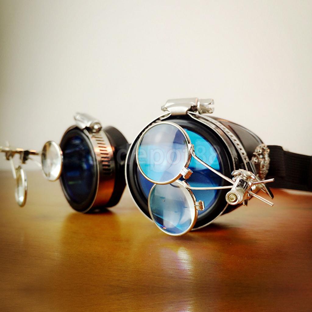 Blue Lens Steampunk Goggles with Magnifying Loupes - Go Steampunk