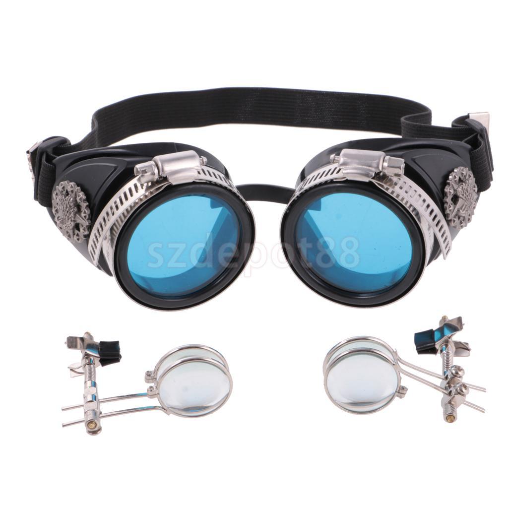 Blue Lens Steampunk Goggles with Magnifying Loupes - Go Steampunk