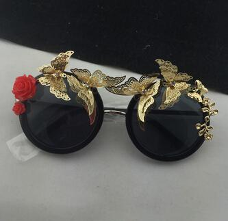 Retro Vintage rose flower Baroque Butterfly Sunglasses
