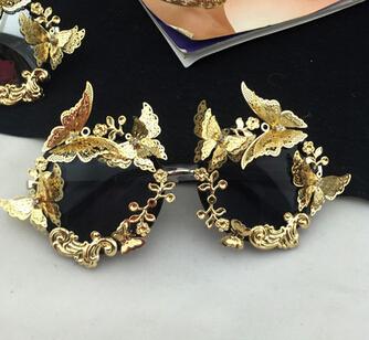 Vintage Retro Sunglasses Golden Frame Baroque gold Butterfly Flower Sunglasses - Go Steampunk