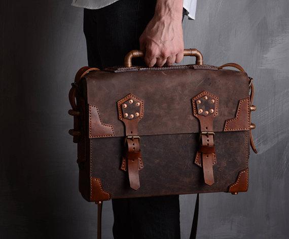 Leather Steampunk Messenger Laptop Bag - Go Steampunk