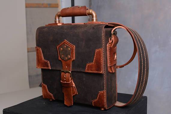 Handmade Steampunk Tough Leather Bag - Go Steampunk