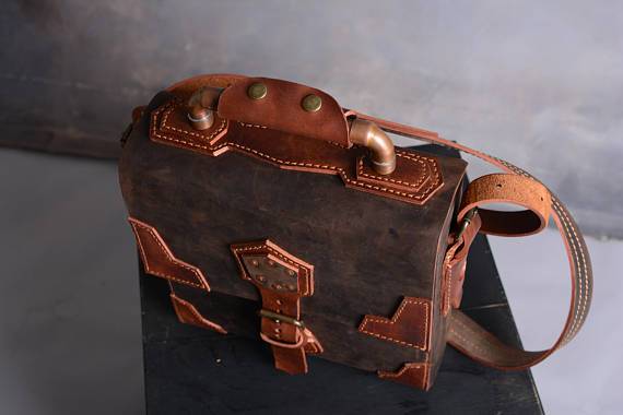 Handmade Steampunk Tough Leather Bag - Go Steampunk