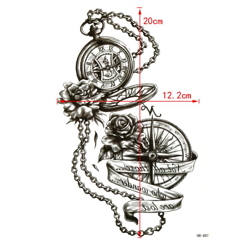 Pocket Watch and Compass Waterproof Temporary Tattoo - Go Steampunk