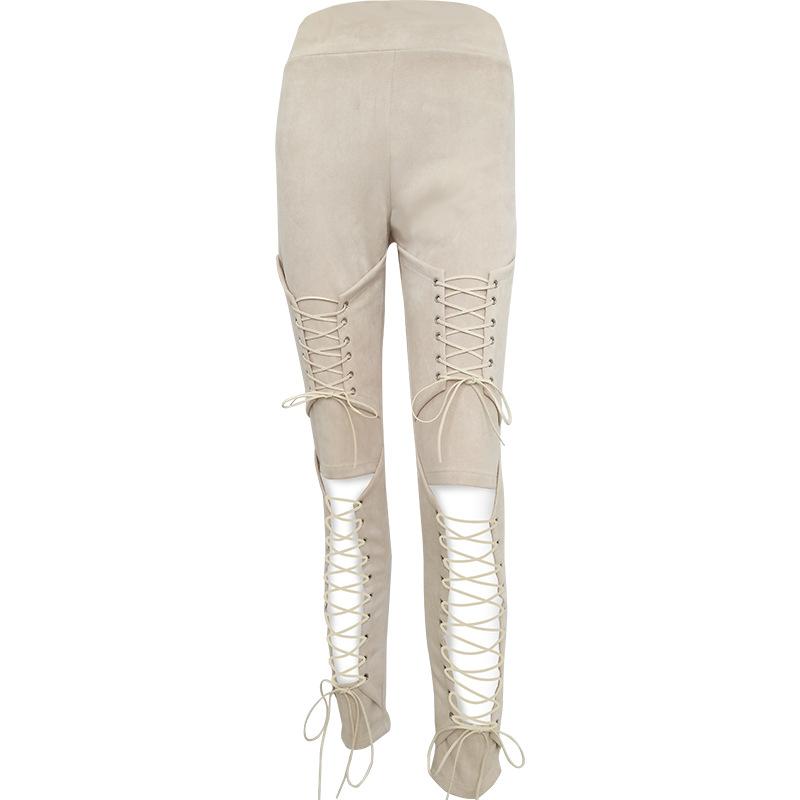 Hollow Out Lace Up Fuax Suede Leather Pants - Go Steampunk