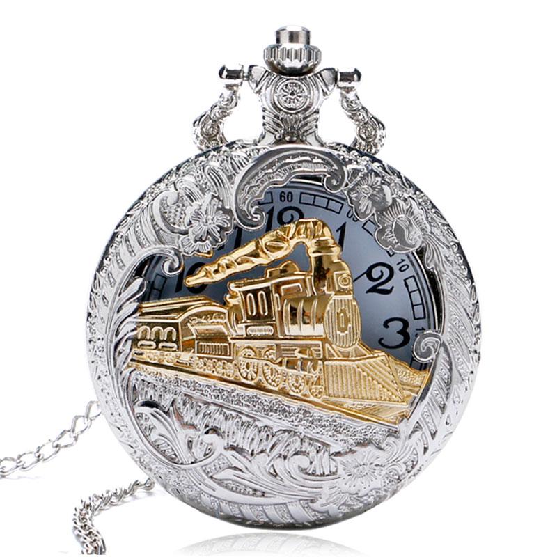 Vintage Silver and Gold Train Quartz Pocket Watch - Go Steampunk