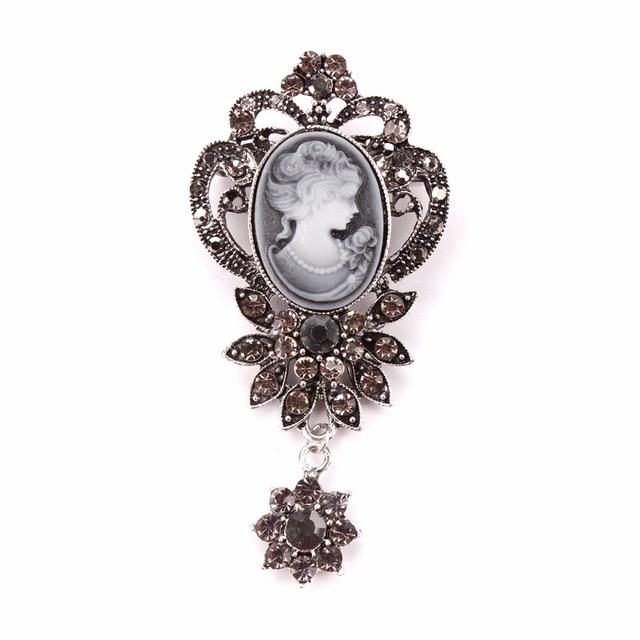 Vintage Crystal and Cameo Brooch