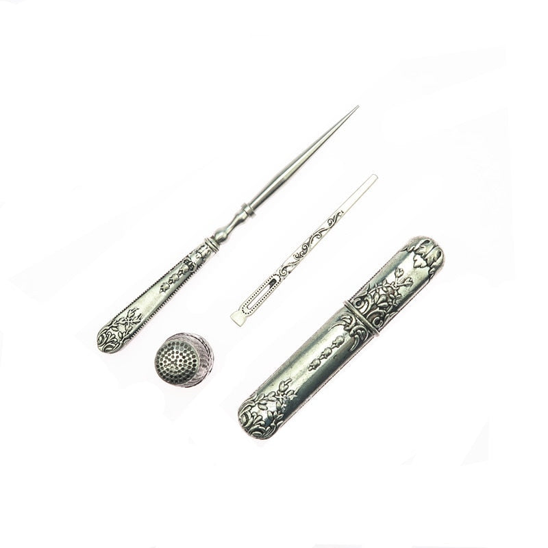 5 Piec Set Vintage Silver Embroidery Sewing Kit - Go Steampunk