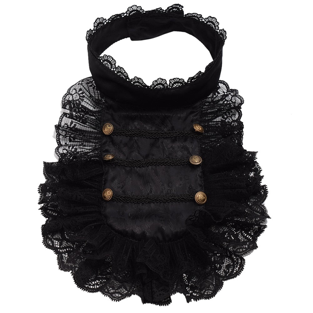 Hand Made Steampunk Black Lace Detachable Jabot Collar - Go Steampunk