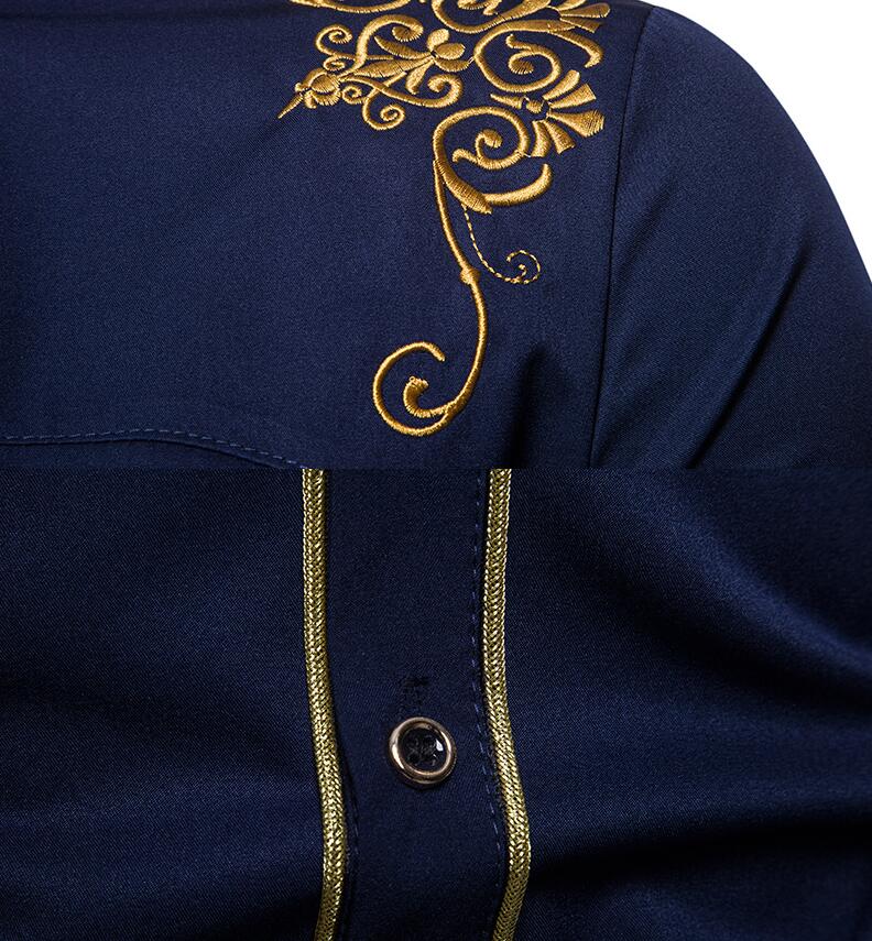 Royal Court Style Floral Embroidered Solid Dress Shirt - Go Steampunk