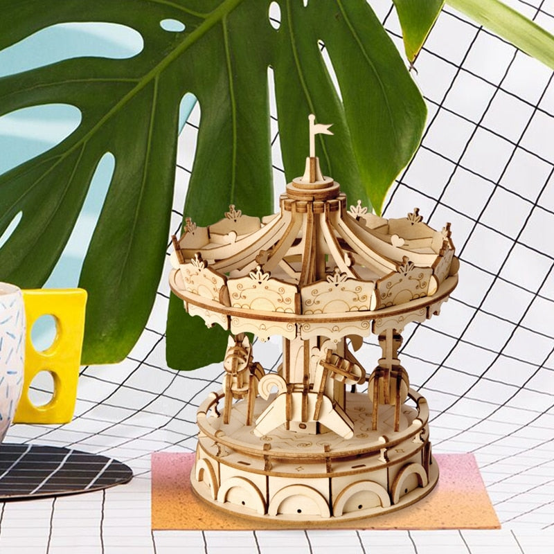 Wooden Merry-Go-Round 3D Model Building Kit - Go Steampunk