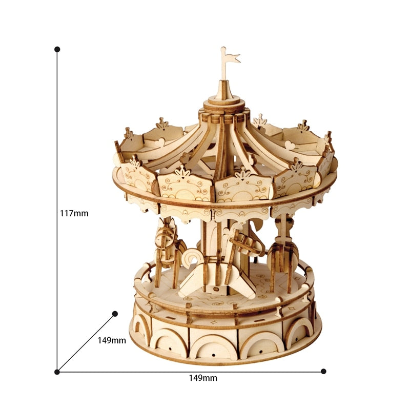 Wooden Merry-Go-Round 3D Model Building Kit - Go Steampunk