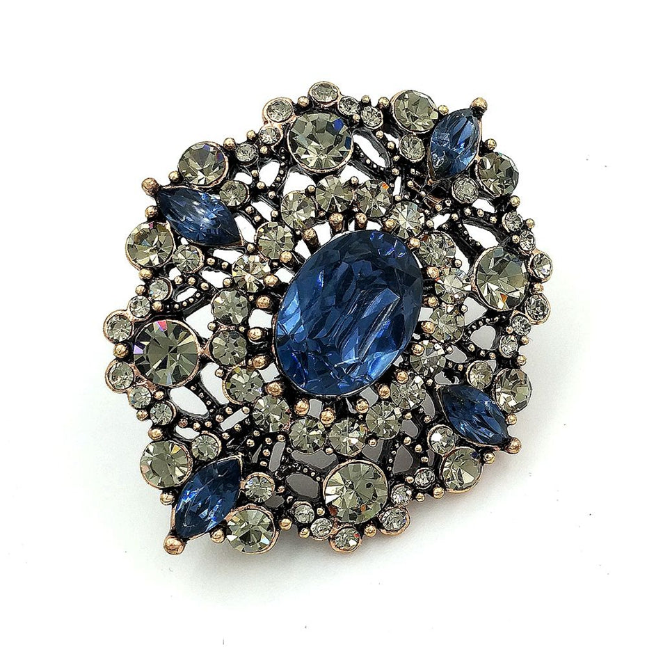 Vintage Victorian Filigree and Blue Oval Brooche - Go Steampunk