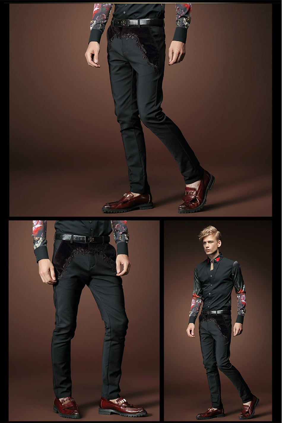 Black Detailed Men's Fancy Pants - Go Steampunk