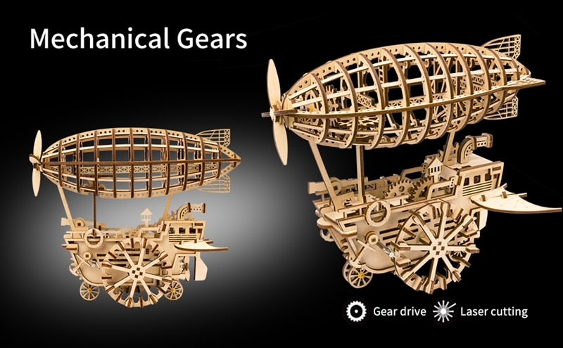 Wooden Clockwork Driven Moving Steampunk Airship Model Kit - Go Steampunk