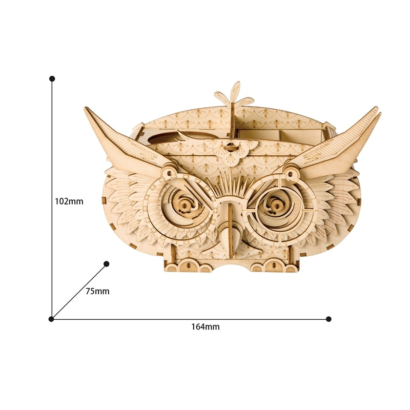 3D Wooden Owl Puzzle Penholder & Storage Box - Go Steampunk