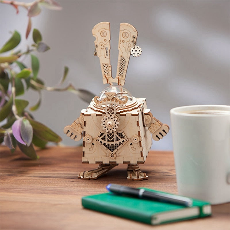 Steampunk Rabbit Wooden 3D Puzzle Music Box - Go Steampunk