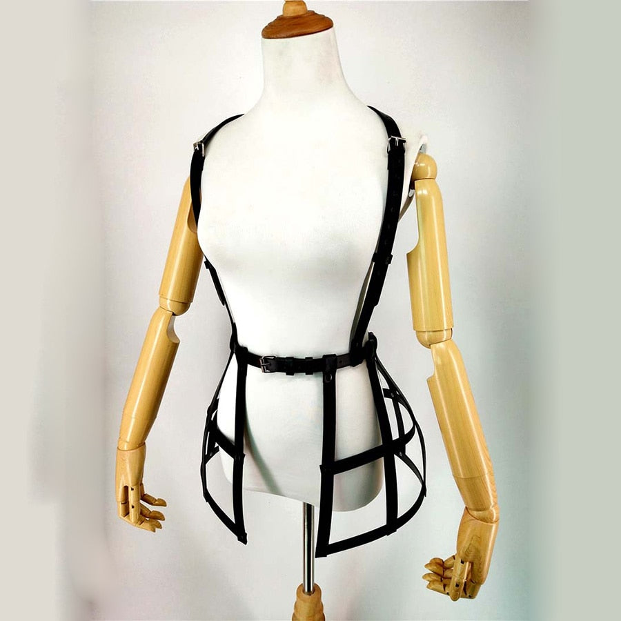 PU Leather Cage Skirt Harness with Suspenders - Go Steampunk