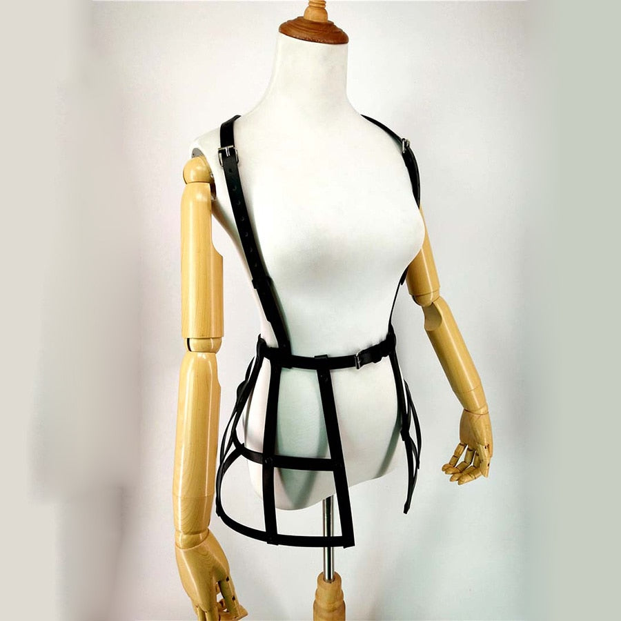 PU Leather Cage Skirt Harness with Suspenders - Go Steampunk